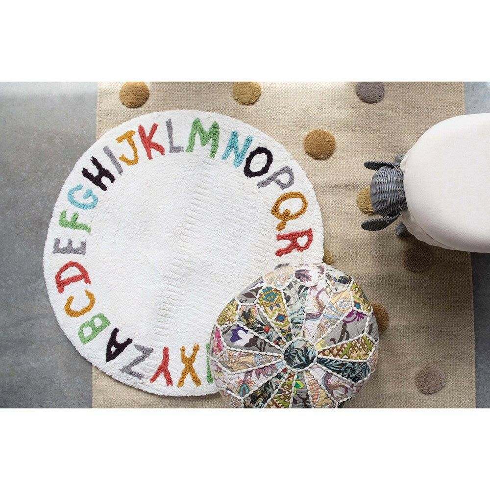 38" Round Woven Cotton Tufted Alphabet Rug, Multi Color Rugs Bloomingville Mini