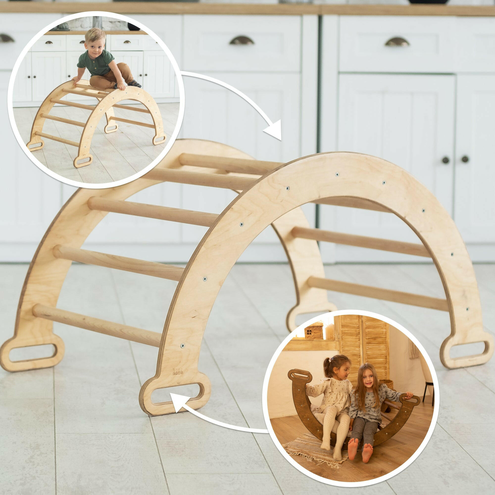 Climbing Arch & Rocker Balance - Montessori Climbers for Kids 1-7 y.o. – Beige Single Ladders Goodevas
