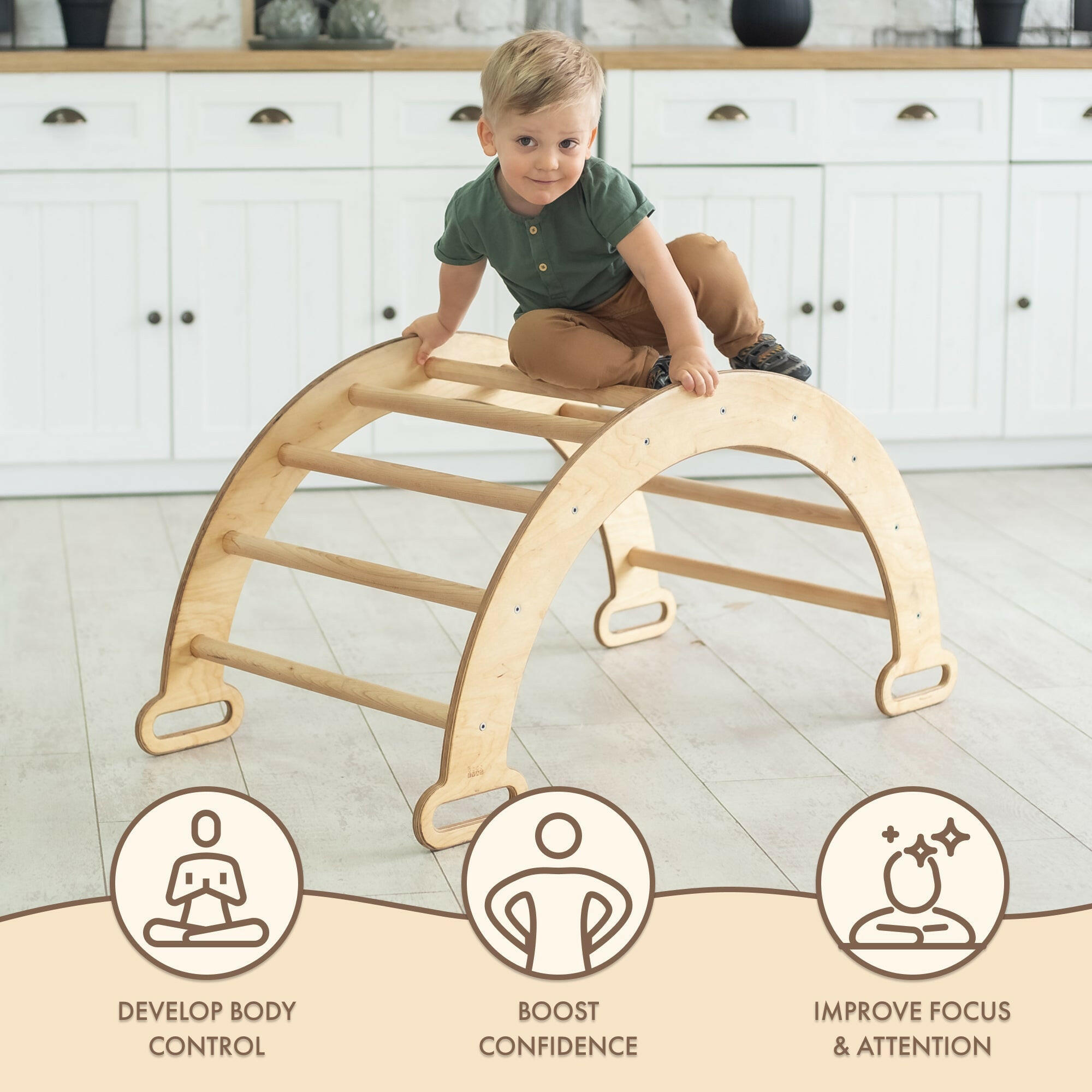Climbing Arch & Rocker Balance - Montessori Climbers for Kids 1-7 y.o. – Beige Single Ladders Goodevas