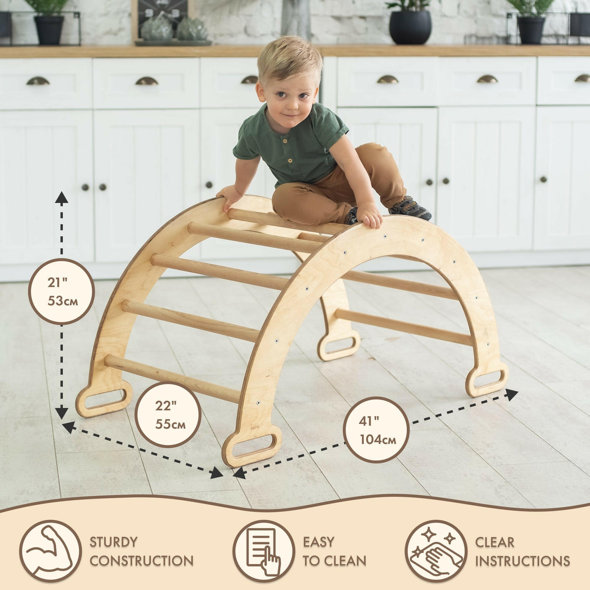 Climbing Arch & Rocker Balance - Montessori Climbers for Kids 1-7 y.o. – Beige Single Ladders Goodevas