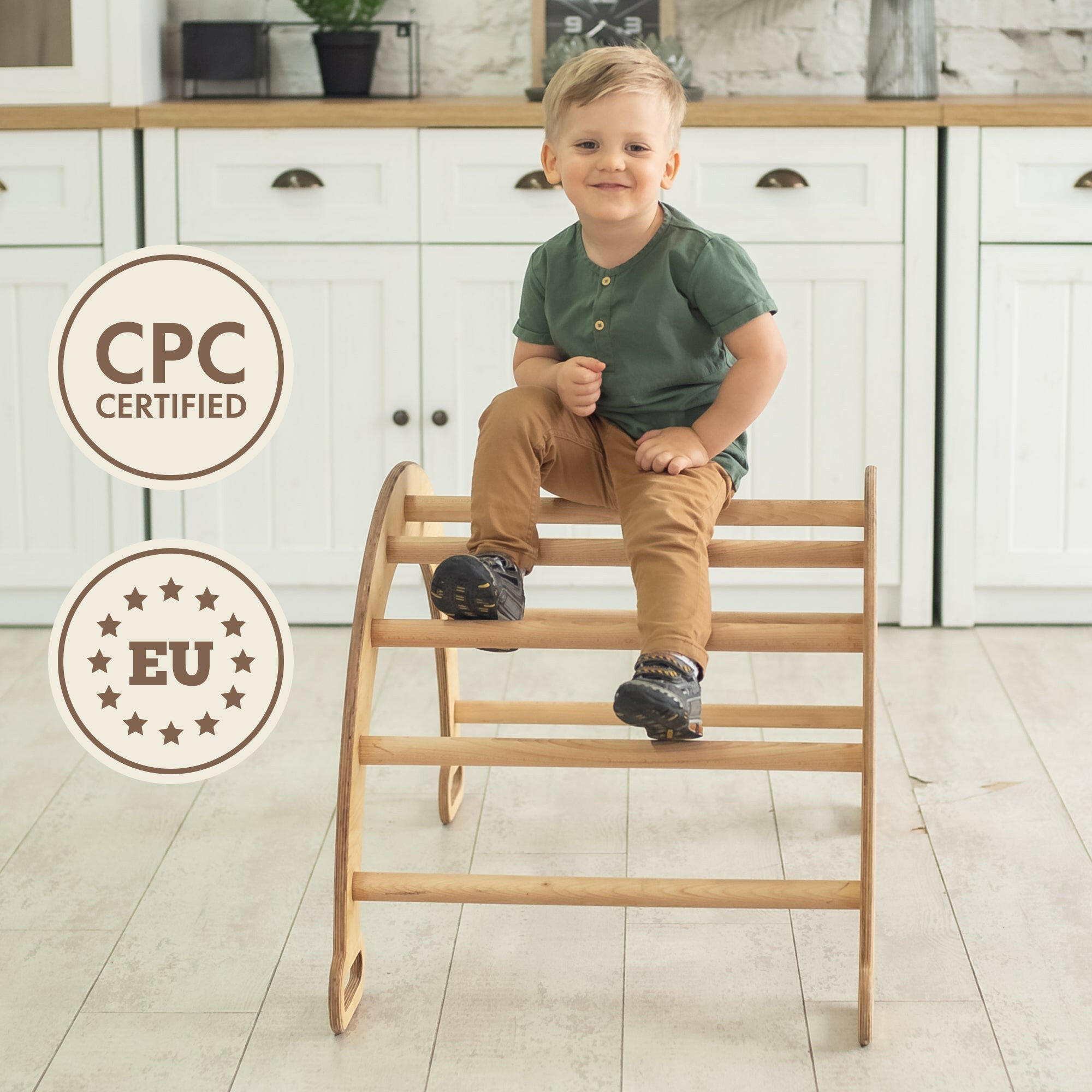 Climbing Arch & Rocker Balance - Montessori Climbers for Kids 1-7 y.o. – Beige Single Ladders Goodevas