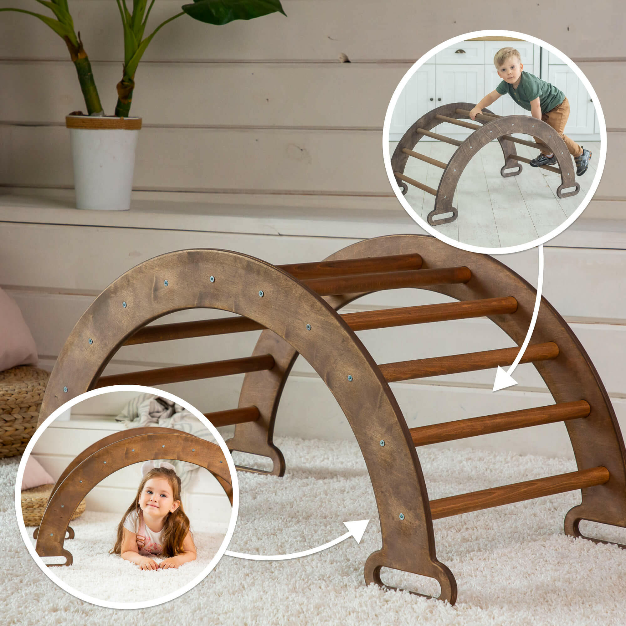 Climbing Arch & Rocker Balance - Montessori Climbers for Kids 1-7 y.o. – Chocolate Single Ladders Goodevas