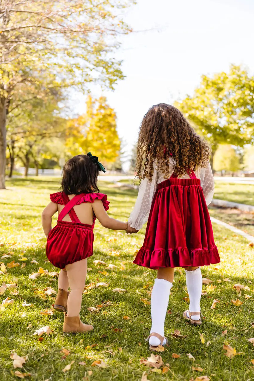 Emmy Romper in Ruby Velvet Ollie Jay