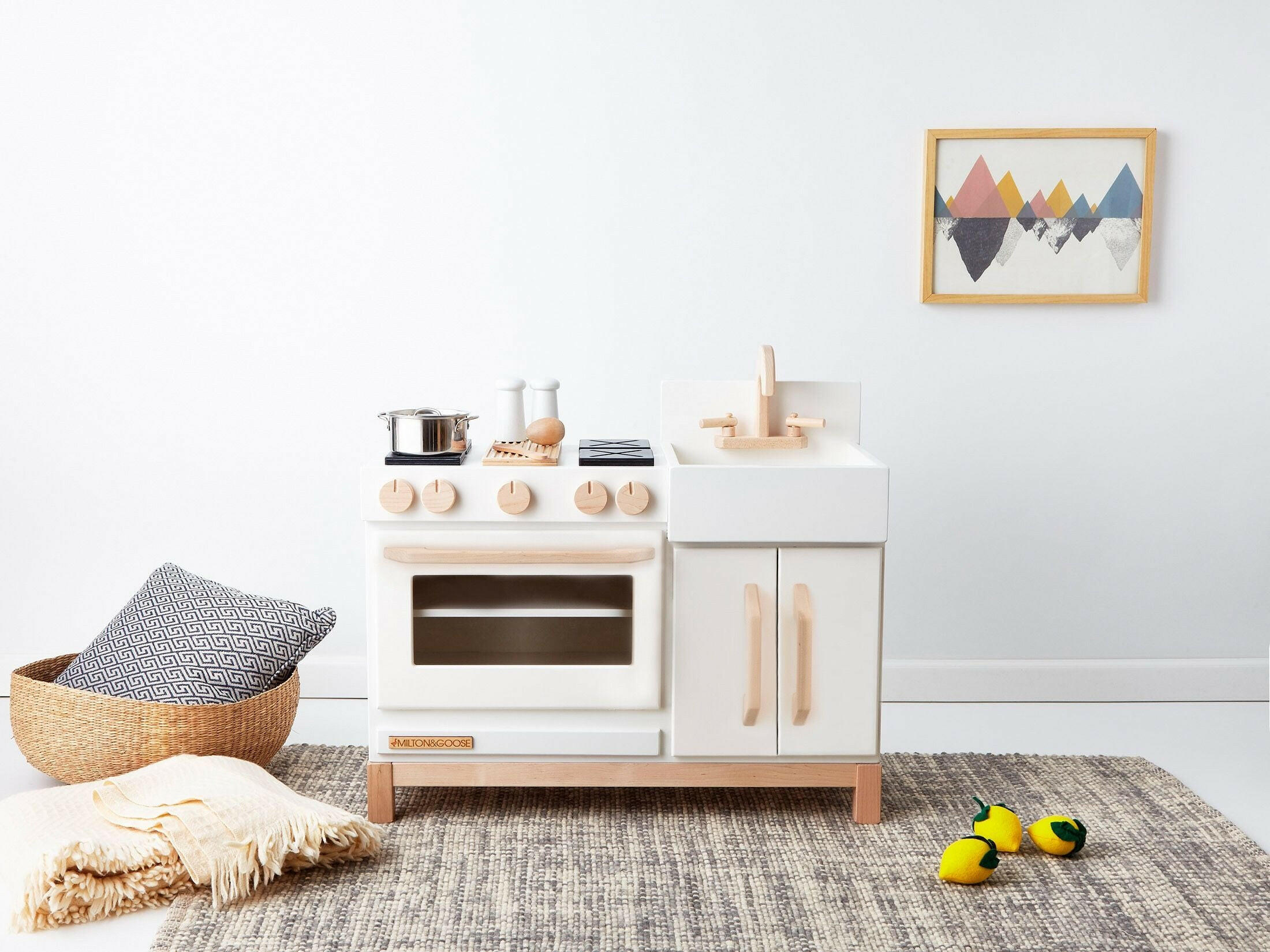 Wooden Toddler Play Kitchen - White Kids Toys Milton & Goose