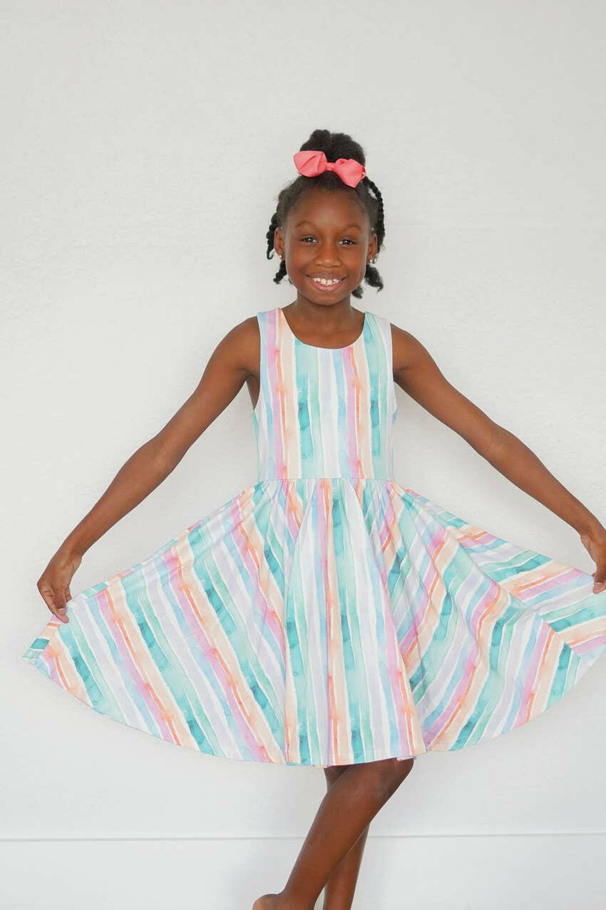 Charlotte Dress in Watercolor Stripe dress Ollie Jay