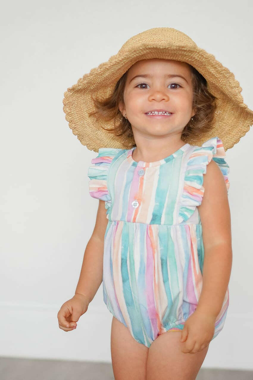 Betsy Romper in Watercolor Stripe romper Ollie Jay