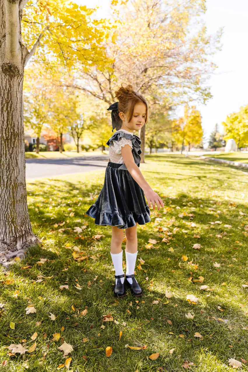Pinny Dress in Blue Velvet dress Ollie Jay