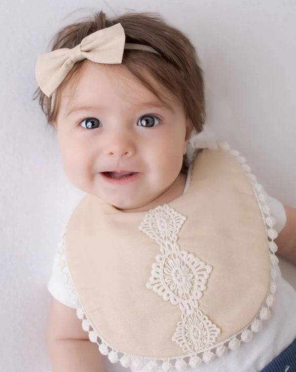 Reversible Baby Bib With Bows and LAce