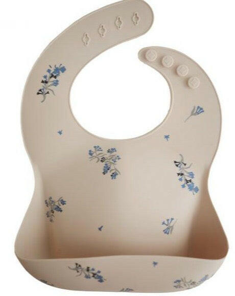 Silicone Baby Bib - Lilac Flowers feeding Mushie