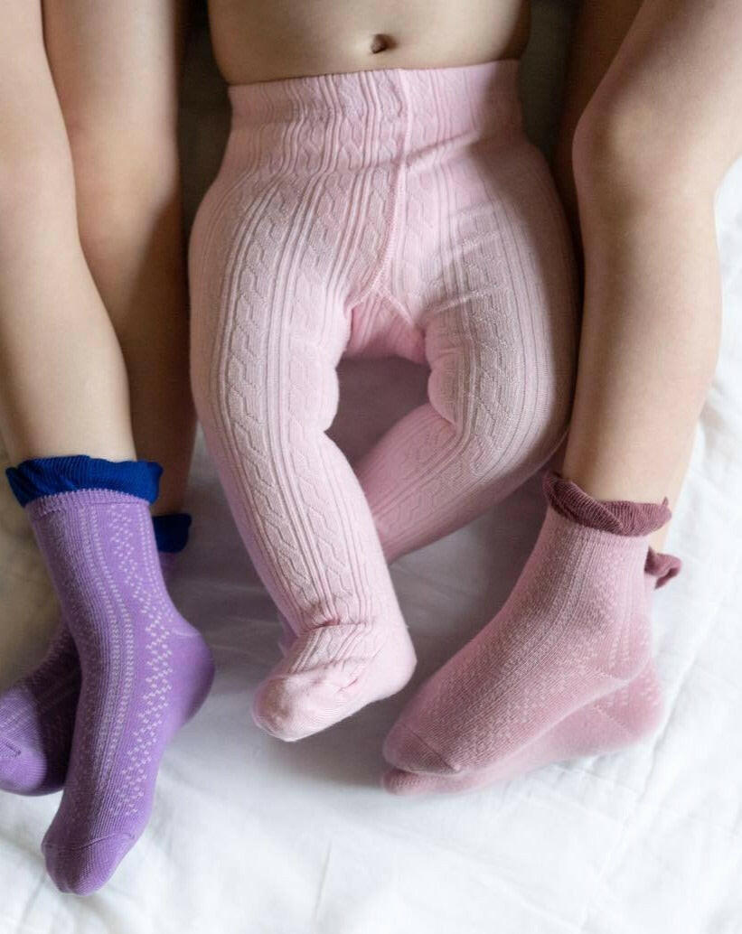 Blush Cable Knit Tights Tights Little Stocking Co