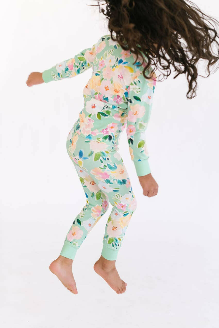 2 Piece Pajama Set in Watercolor Floral Ollie Jay