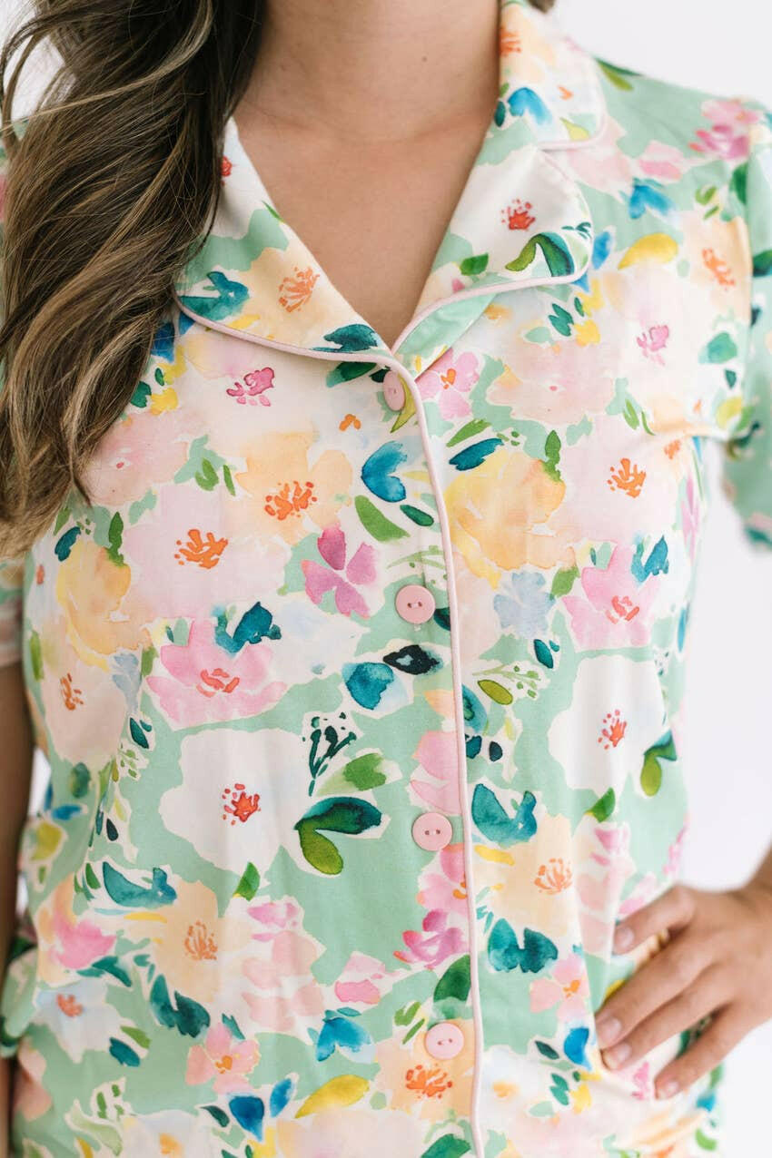 2 Piece Mama Pajama Short Set in Watercolor Floral Ollie Jay
