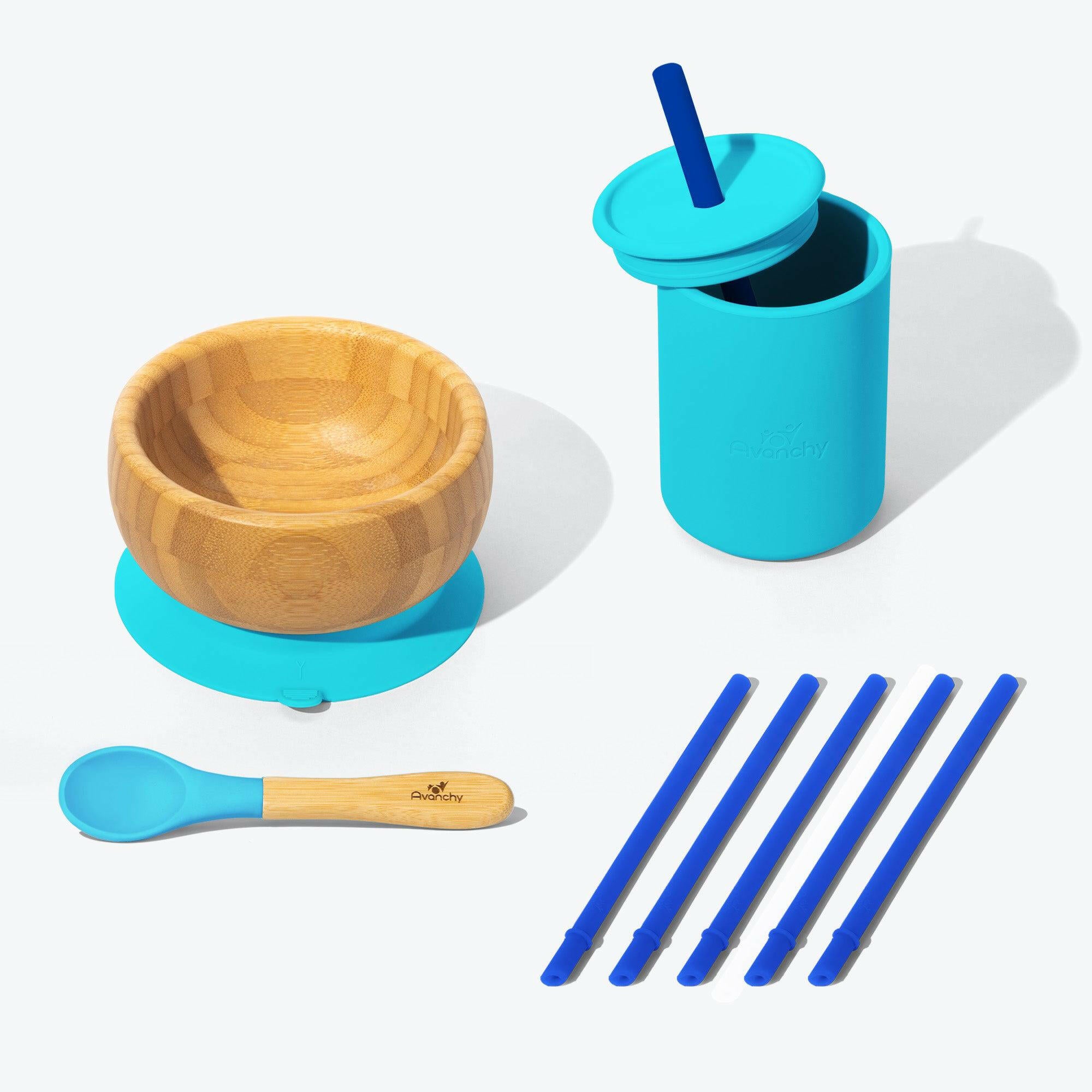 Avanchy Mealtime Magic Set Baby Feeding Avanchy Sustainable Baby Dishware Blue