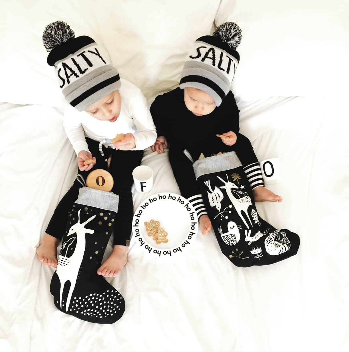 Winter Animals Stocking - White on Black Christmas Wee Gallery