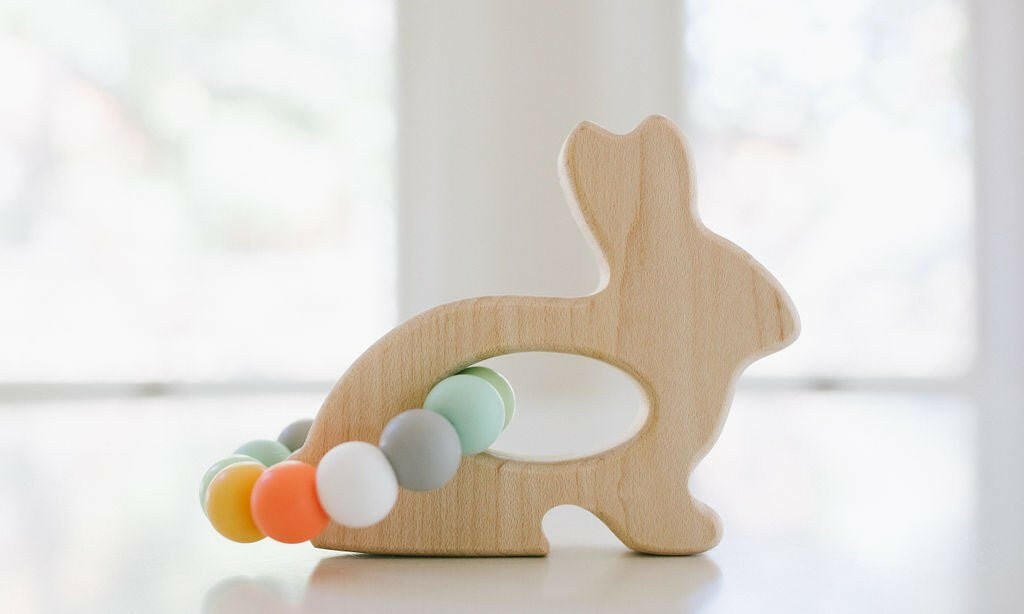 Bunny Wooden Grasping Toy with Teething Beads Grasping Toy Bannor Toys