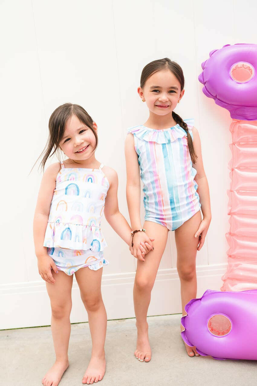 Lorelai Swim in Watercolor Stripe swimwear Ollie Jay