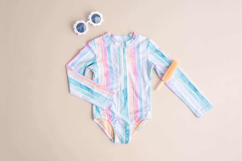 Lyanna Swim in Watercolor Stripe Ollie Jay