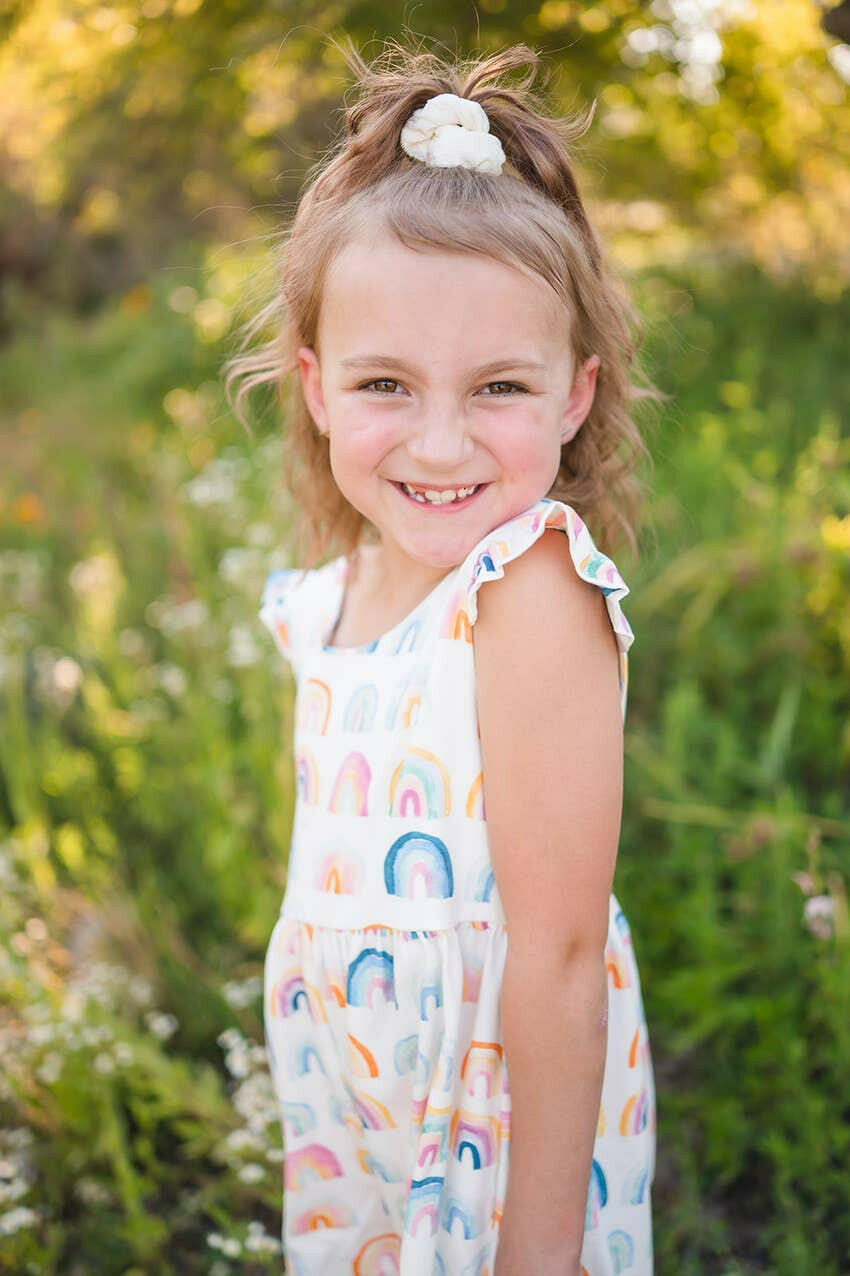 Macie Romper in Watercolor Rainbow romper Ollie Jay