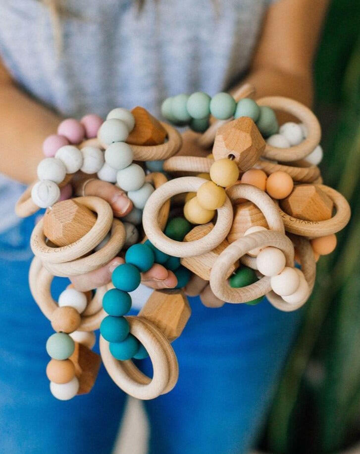 Hayes Silicone + Wood Teether Ring Baby Essentials Chewable Charm