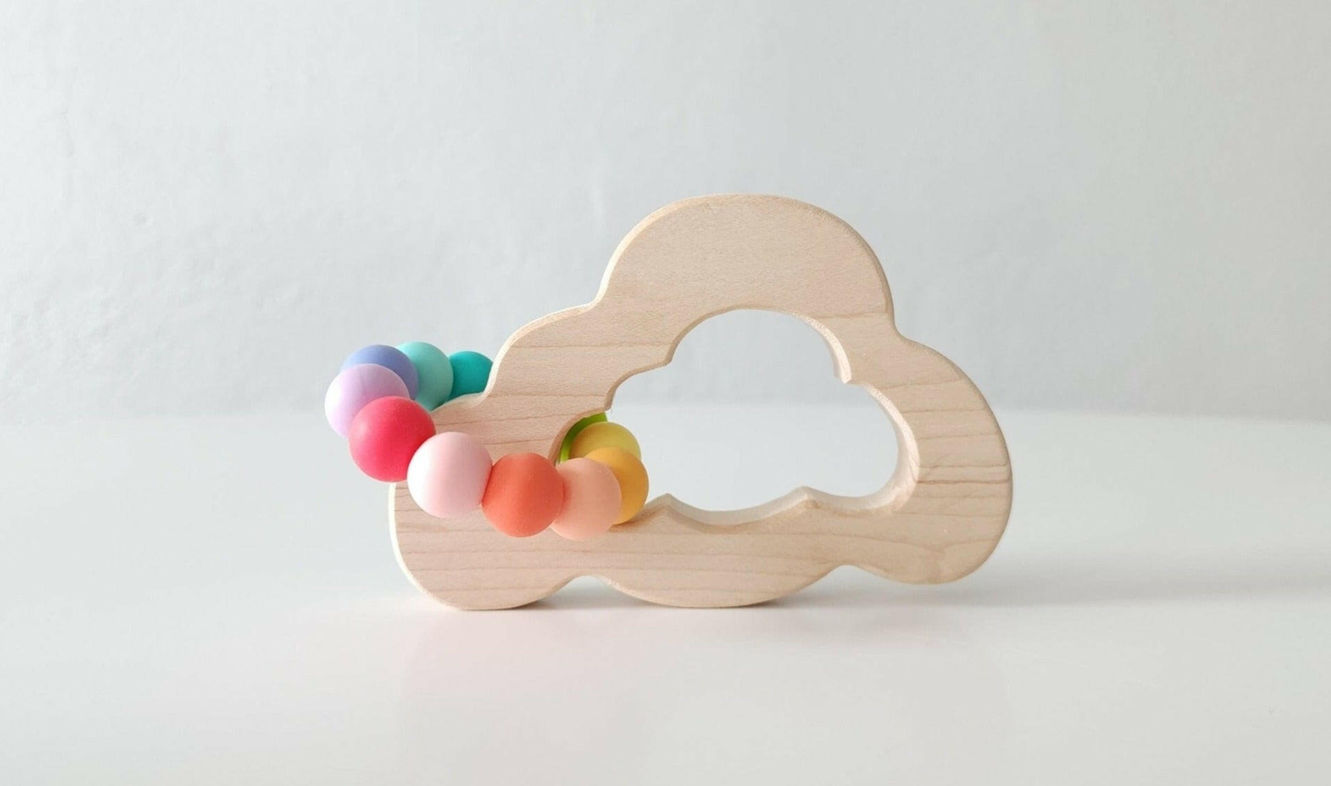 Cloud Wooden Grasping Toy with Teething Beads Baby Soothers Bannor Toys