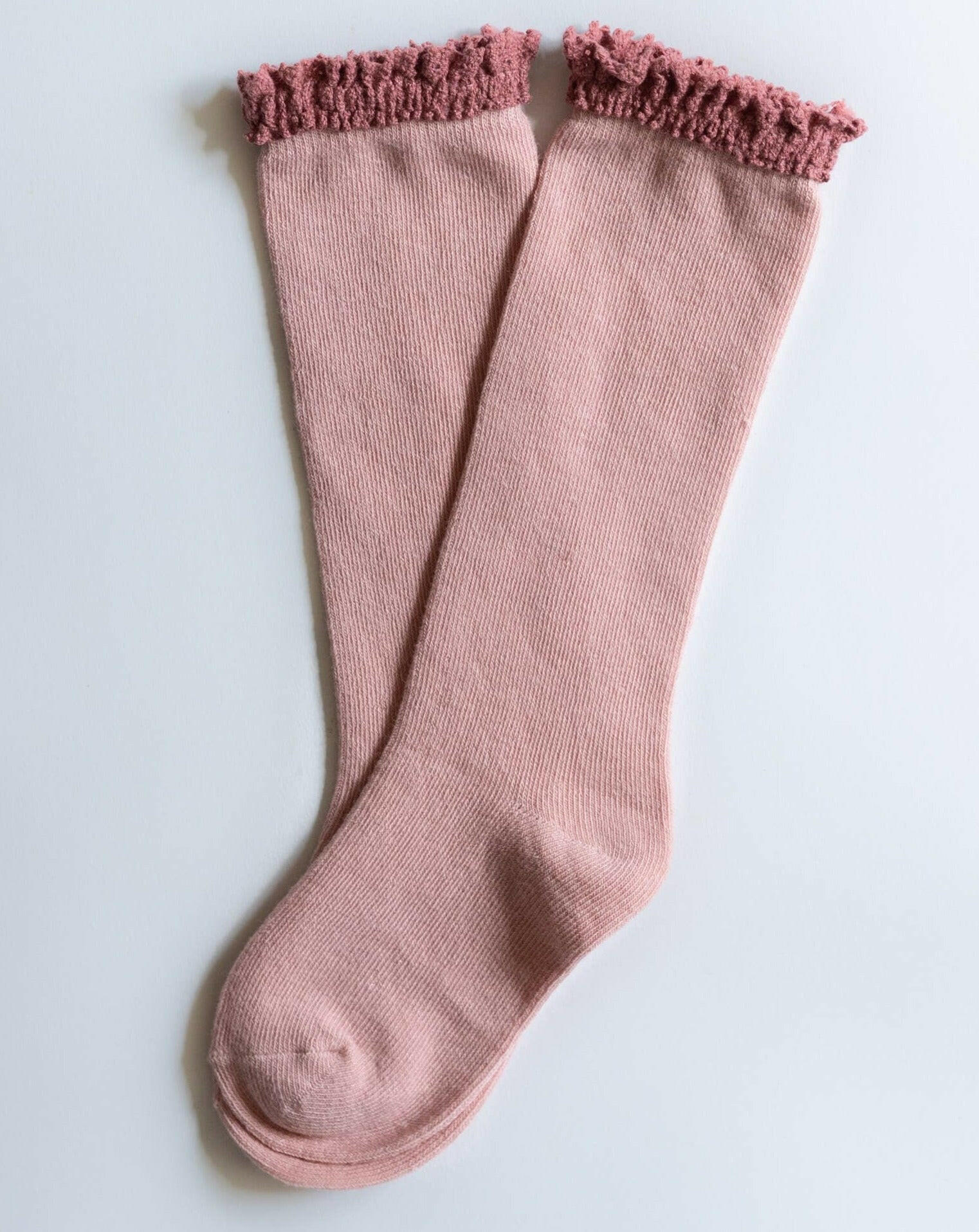 Blush + Mauve Lace Top Knee Highs Socks Little Stocking Co 0/6M Blush + Mauve