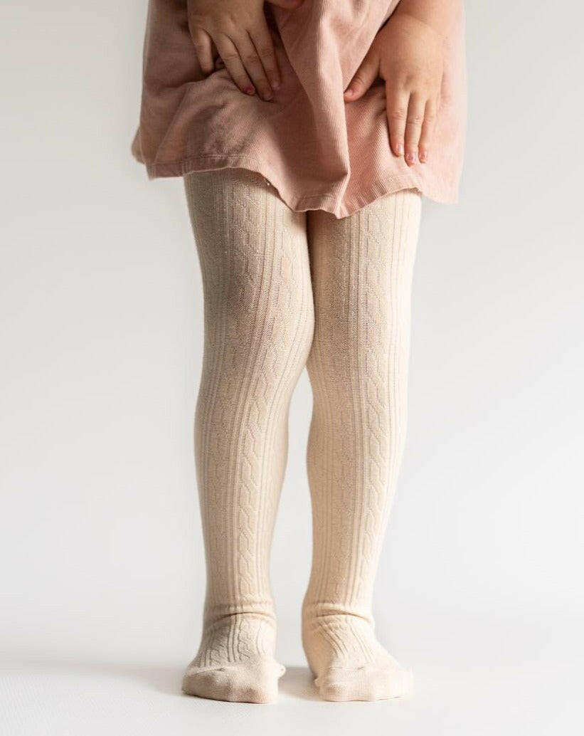 Vanilla Cream Cable Knit Tights Tights Little Stocking Co