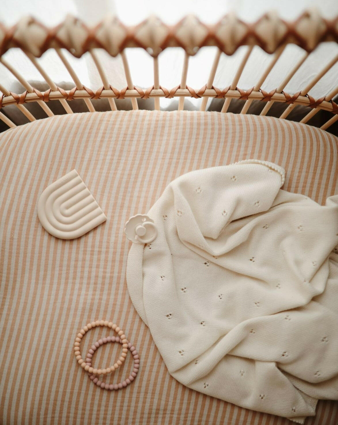 Extra Soft Muslin Crib Sheet - Natural Stripe Baby Essentials Mushie