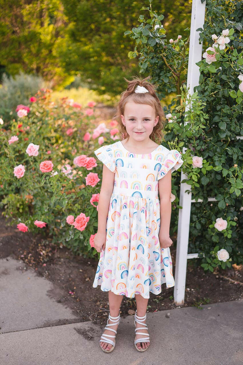Olivia Dress in Watercolor Rainbow Ollie Jay