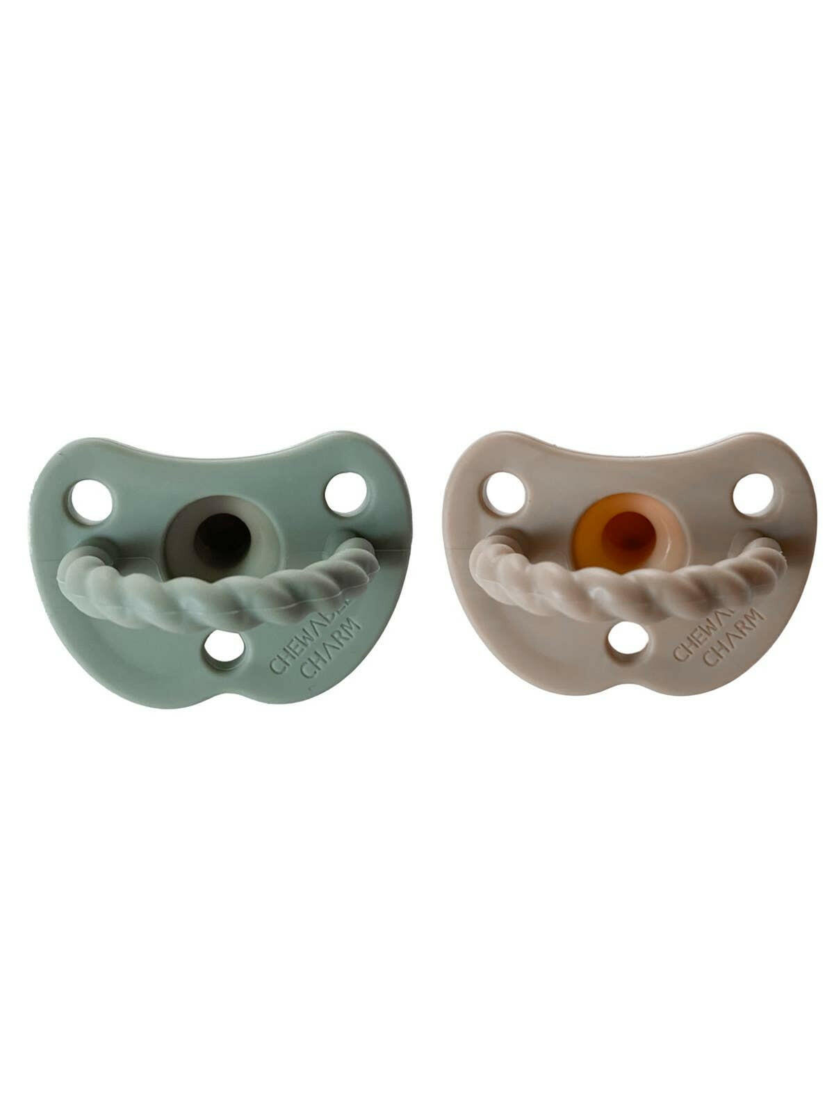 2 Pack Pacifier Twirl Handle | Sage + Almond Baby Essentials Chewable Charm