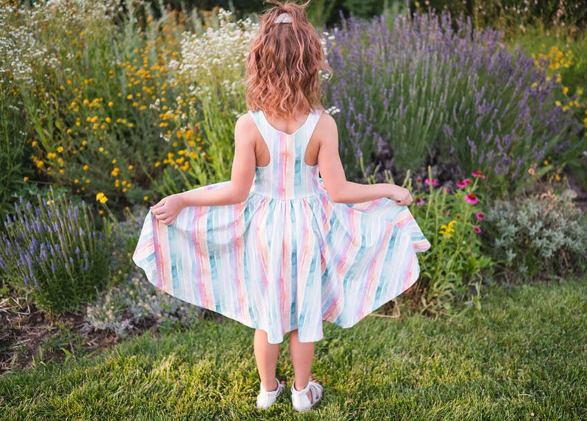 Charlotte Dress in Watercolor Stripe dress Ollie Jay