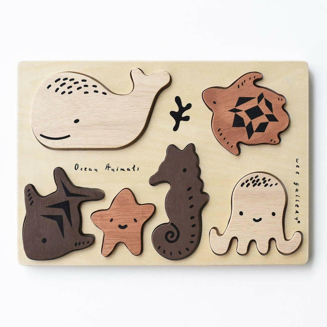 Wooden Tray Puzzle - Ocean Animals Wooden Puzzle Wee Gallery