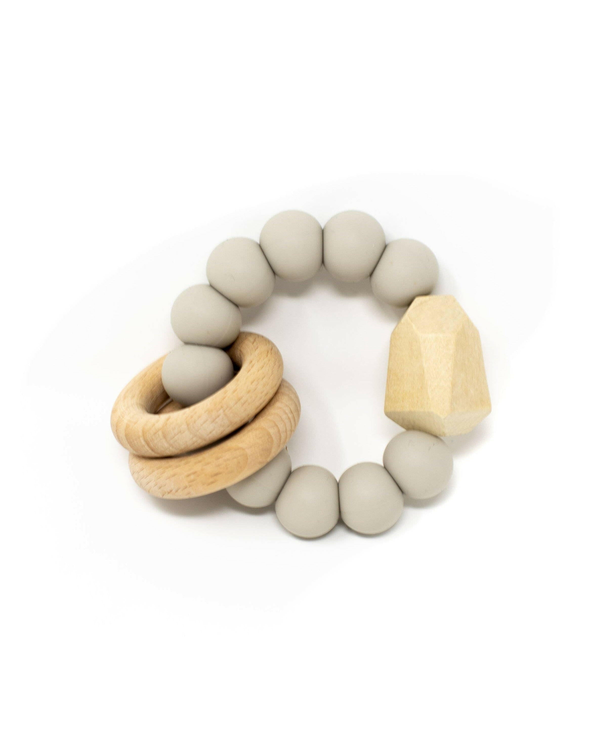 Mia Teething Rattle - Taupe Baby Essentials Three Hearts