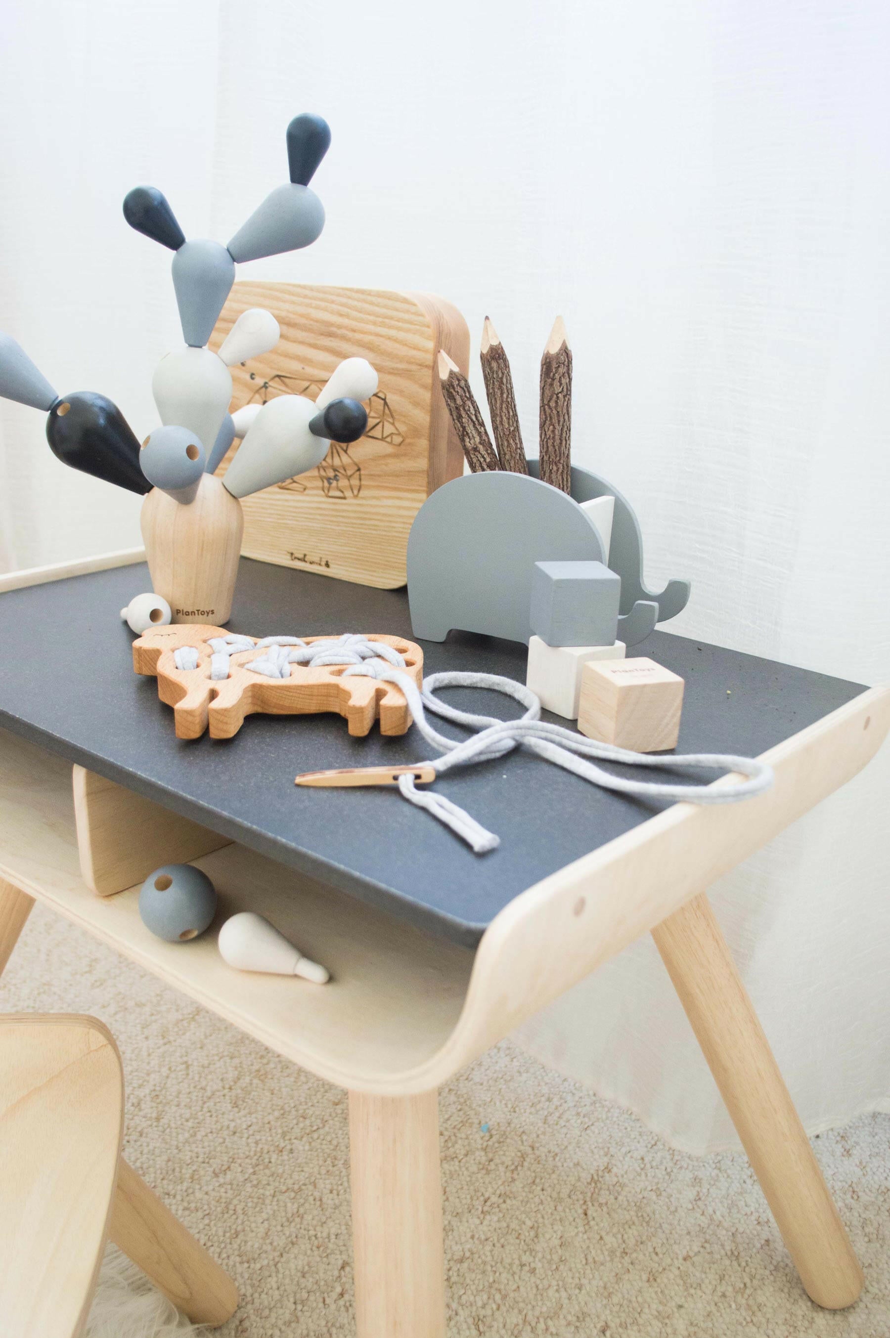 Toddler Desk & Chair - Black Furniture PlanToys