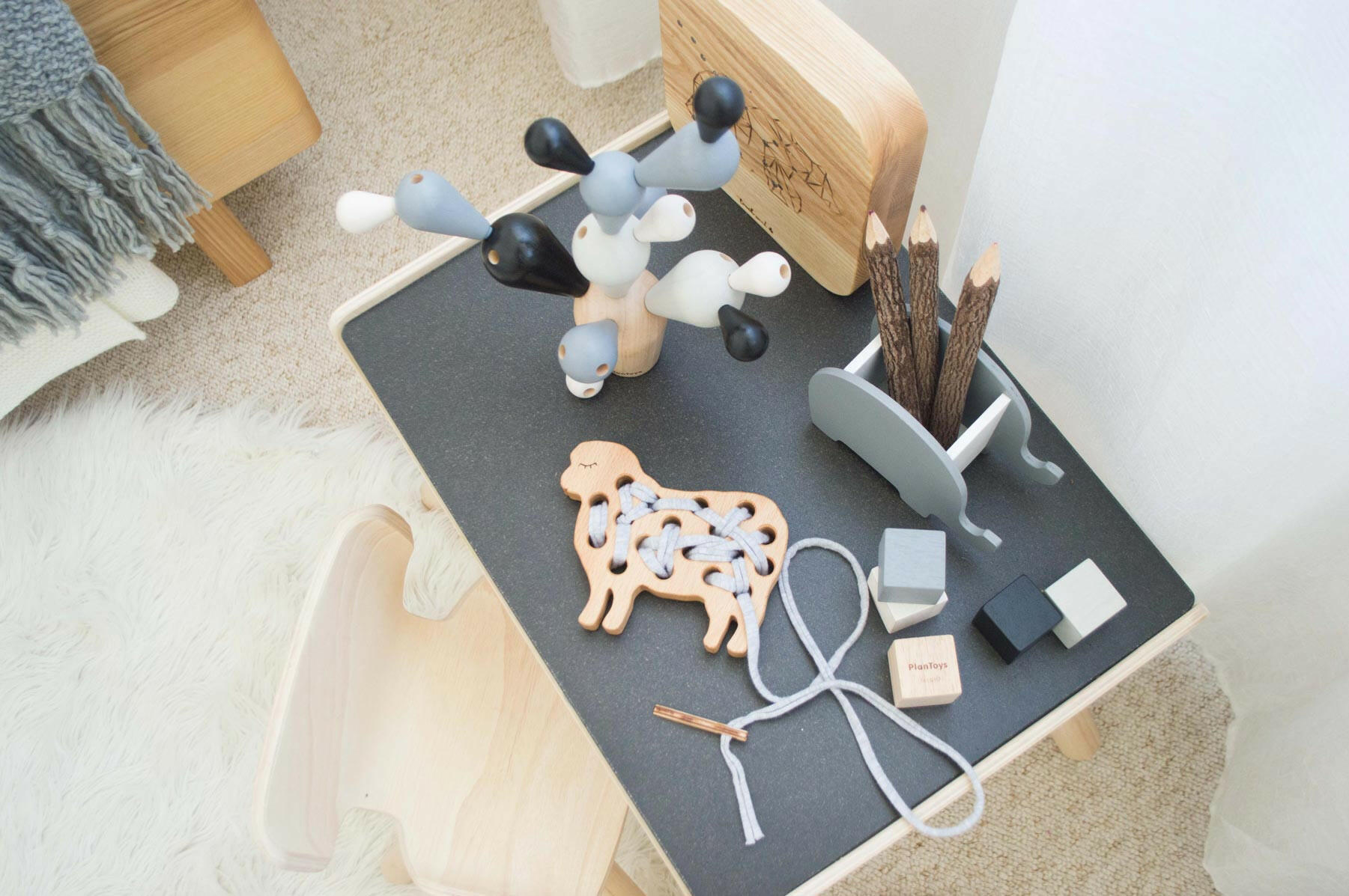 Toddler Desk & Chair - Black Furniture PlanToys