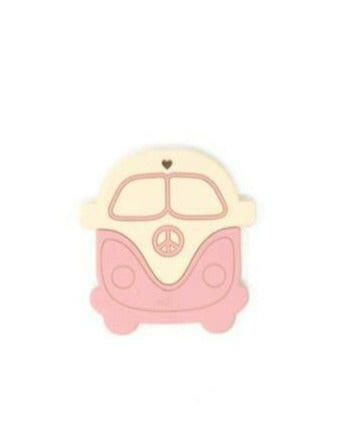 Silicone Teether - Peace Vintage Bus Baby Essentials Three Hearts Dusty Rose