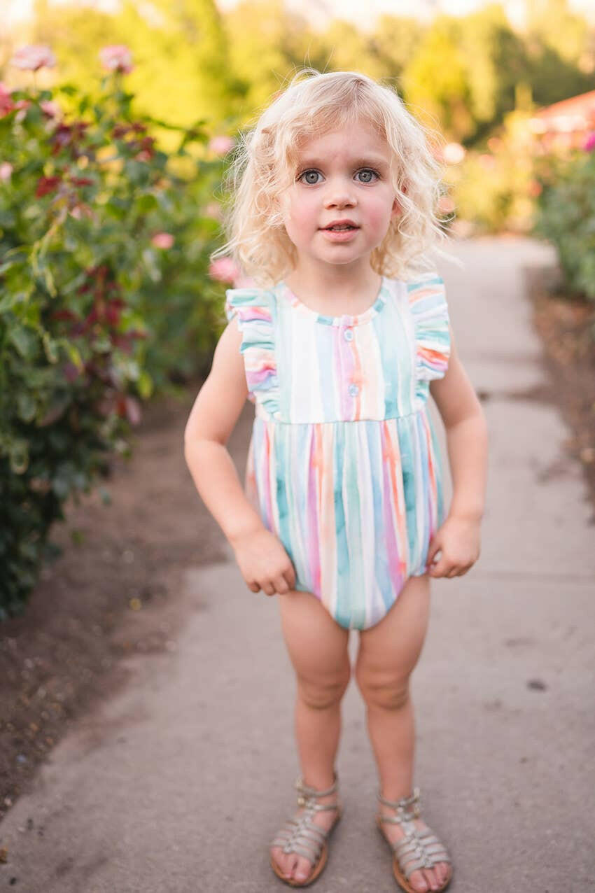 Betsy Romper in Watercolor Stripe romper Ollie Jay