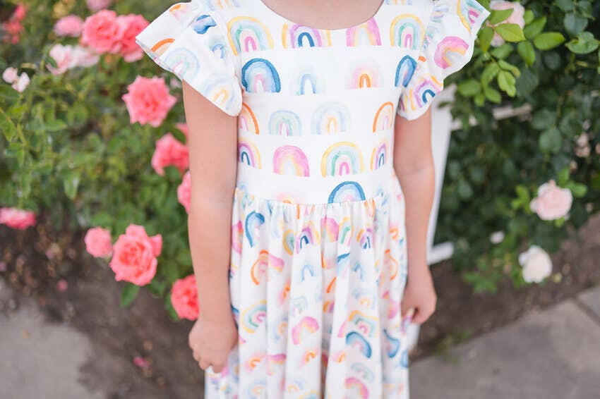 Olivia Dress in Watercolor Rainbow Ollie Jay
