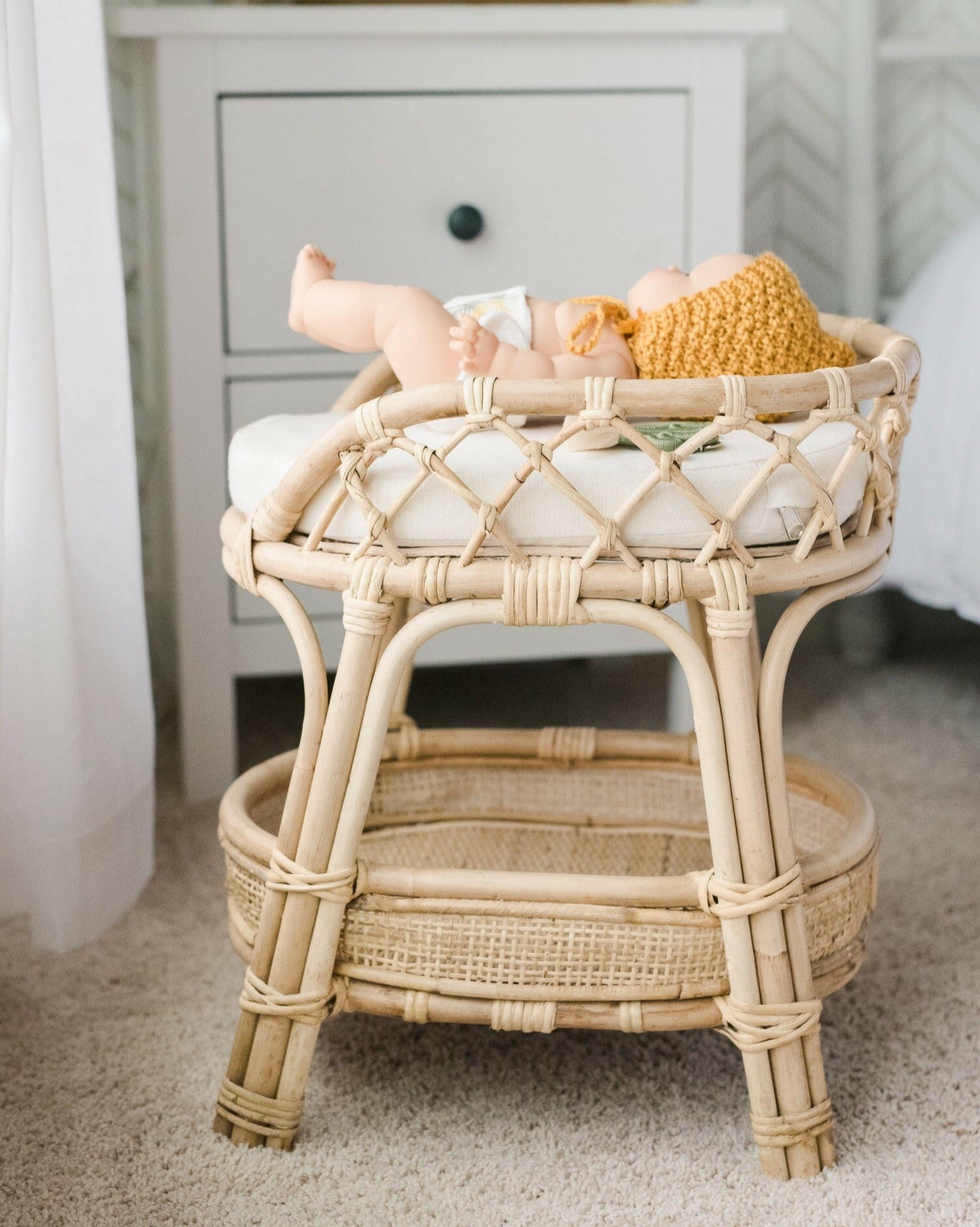Aria Doll Rattan Changing Table Doll Furniture Ellie & Becks Co.