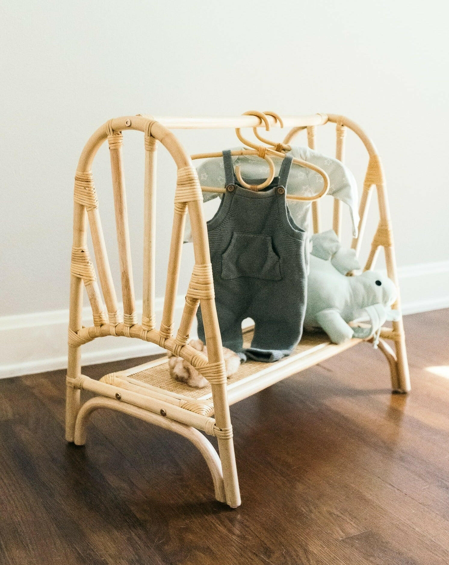 Kiara Mini Rattan Clothing Rack Doll Furniture Ellie & Becks Co.