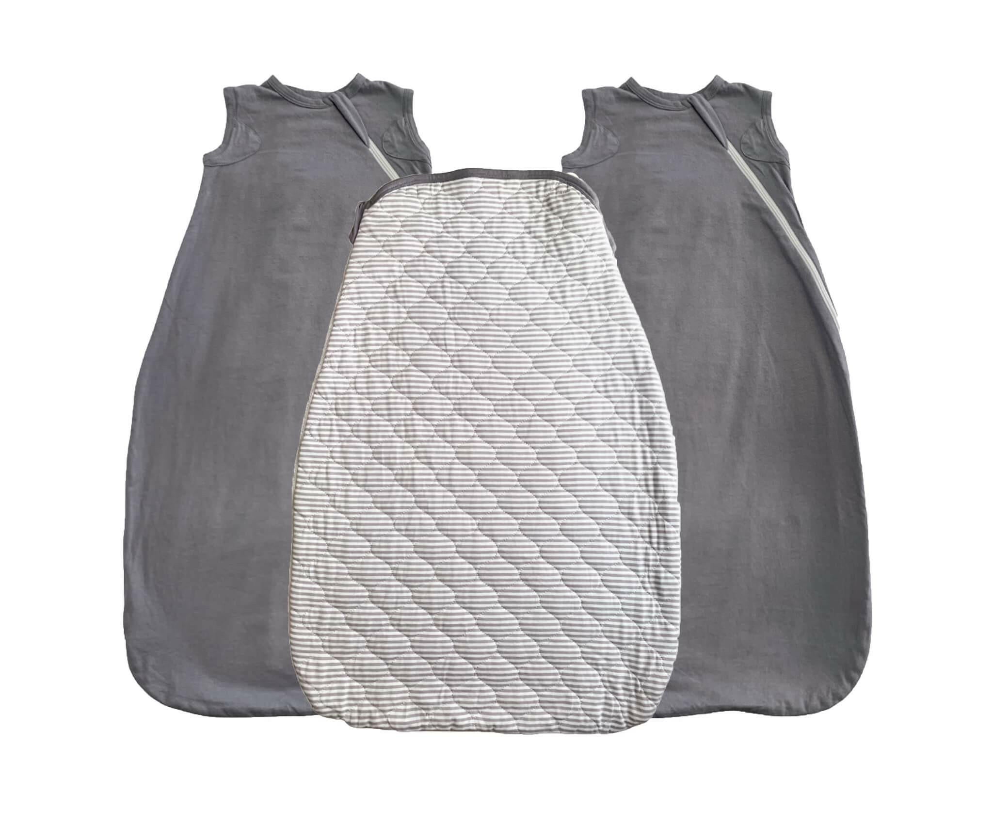 Stage 3: Laylo Sleeper Sack™ DUO (Sheet + Comforter) 100% Cotton Jersey embé® 2 Sleep Sacks + 1 Cover Grey and Stripe Infant/Toddler (6-24 months)