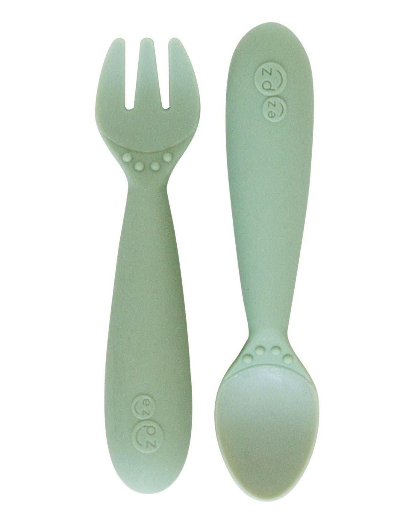 Mini Toddler Fork and Spoon Set Sage Feeding Ezpz