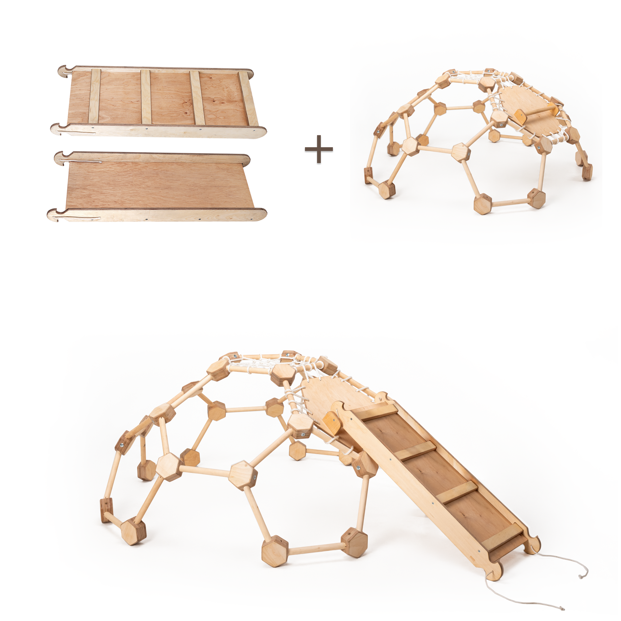 2in1 Climbing Set: Wooden Climbing Frame Geodome / Climbing Dome with Slide Board for Kids 2-6 y.o. Climbing Dome Goodevas