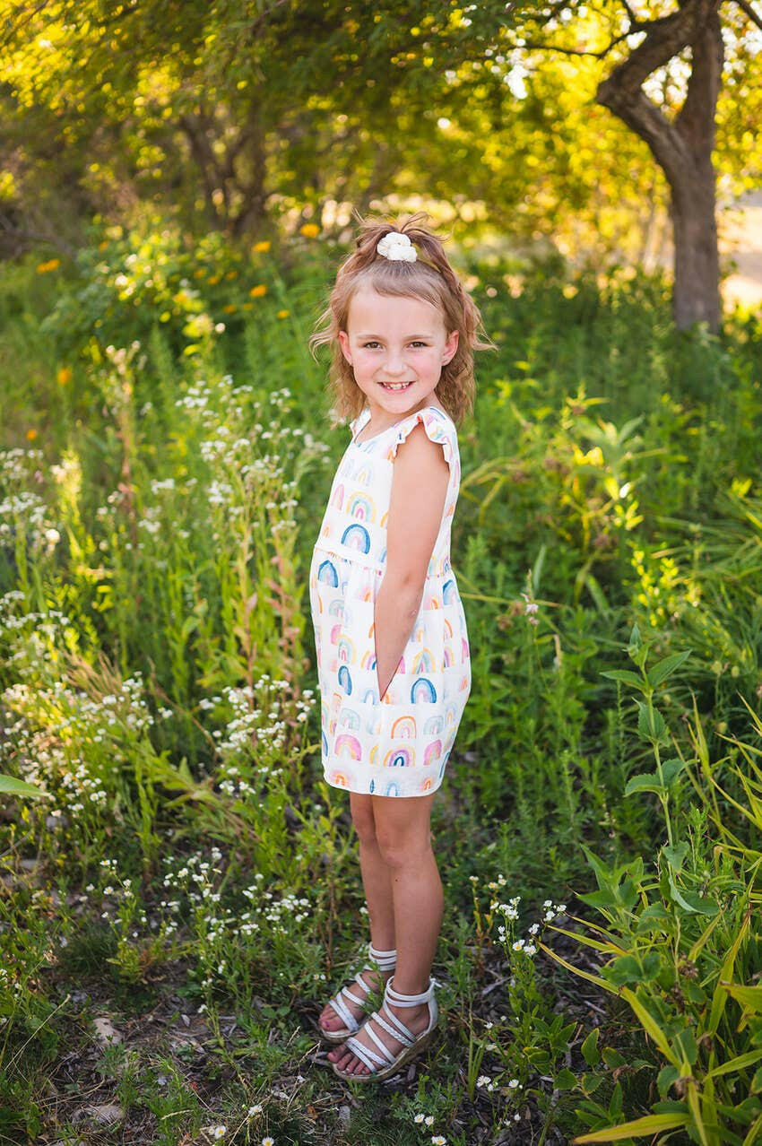 Macie Romper in Watercolor Rainbow romper Ollie Jay