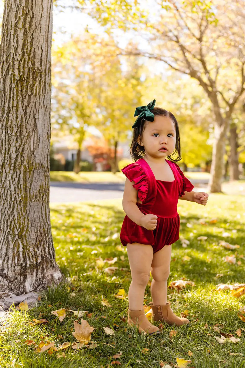 Emmy Romper in Ruby Velvet Ollie Jay