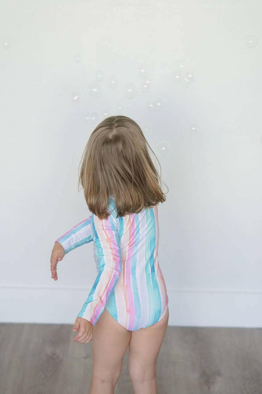 Lyanna Swim in Watercolor Stripe Ollie Jay