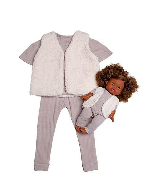 Minikane Doll & Me Outfits - Gaby Faux Fur Vest Ecru Doll Clothing Minikane