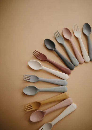 Fork and Spoon Set -Sage feeding Mushie