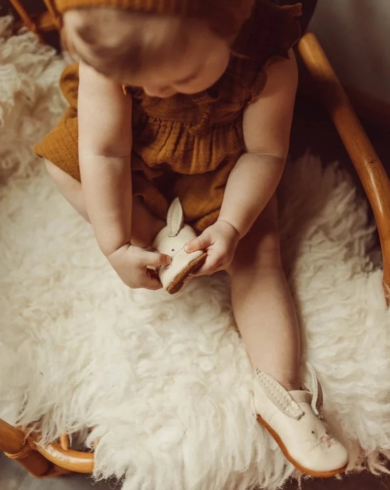 French Vanilla Bunnies // Cute Critters Leather Shoes Baby and Toddler Bunny Baby Shoes Starry Knight Design