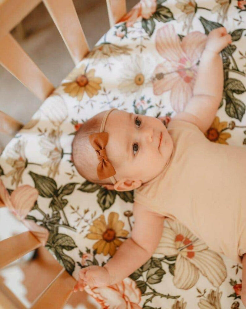 Fitted Woven Baby Crib Sheet - Garden Floral Crib Sheets Mini Wander, LLC White