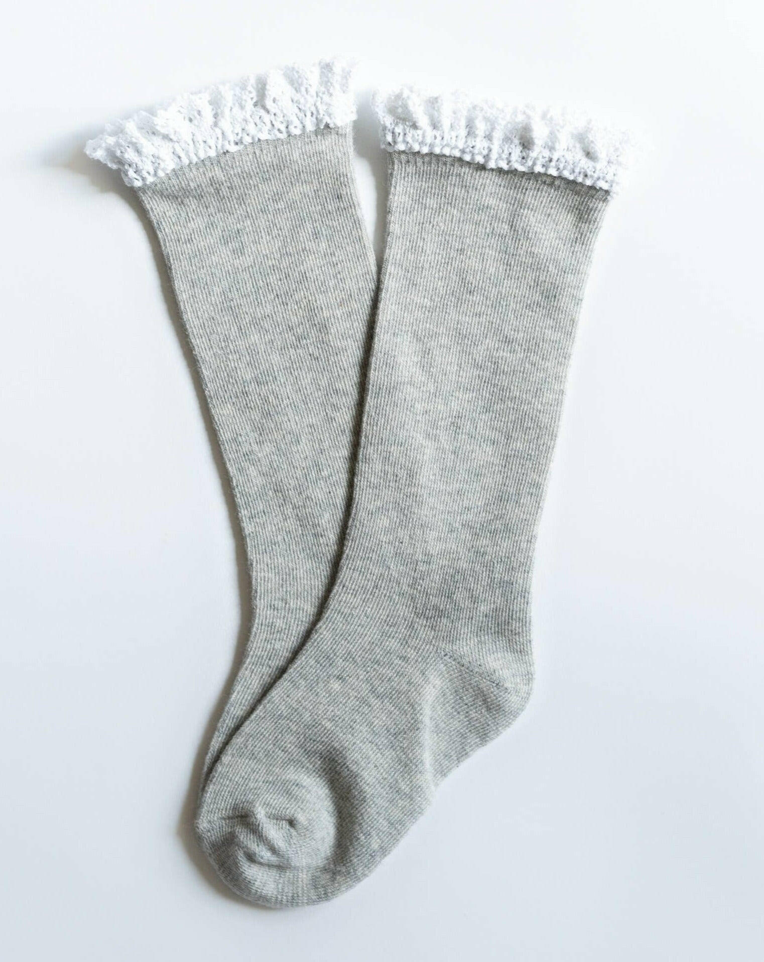 Gray + White Lace Top Knee Highs Socks Little Stocking Co 0/6M Gray + White